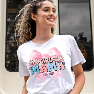 Rosa Coquette-Schleife Wasserfarben Blumen Mädchen T-Shirt