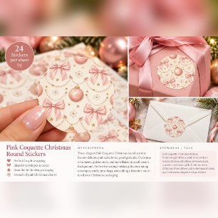 Rosa Coquette Weihnachtsbögen & Perlen Klassisch R Runder Aufkleber