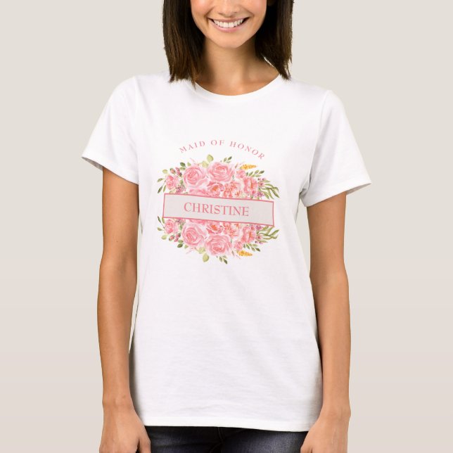 Rosa Coral Floral Trauzeugin T - Shirt (Vorderseite)