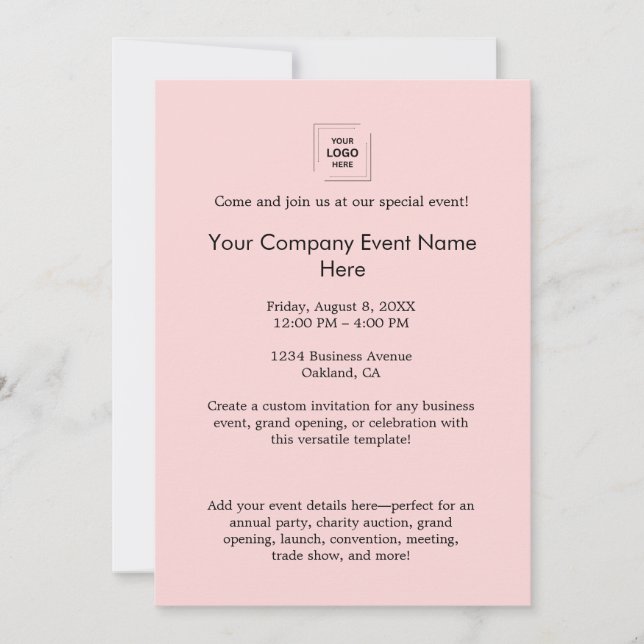 Rosa Corporate Event Branding Design Einladung (Vorderseite)