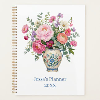 Rosa Cottagecore-Blumen-Vase personalisiert Planer