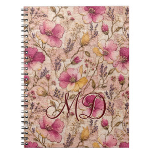 Rosa Cottagecore Floral Stickerei Botanik Notizblock