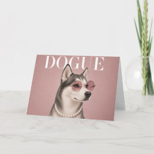 Rosa Covergirl mit Sibirischem Husky Karte