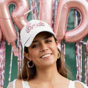 Rosa Cowboyhut mit Blumen Braut Truckerkappe