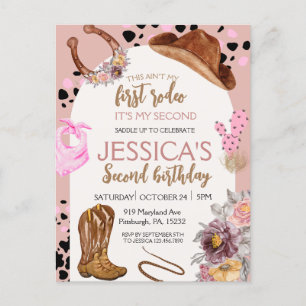 Rosa Cowgirl Birthday 2. Rodeo Budget Party Postkarte
