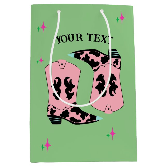 Rosa Cowgirl Boots Rodeo Green Mittlere Geschenktüte (Vorderseite)