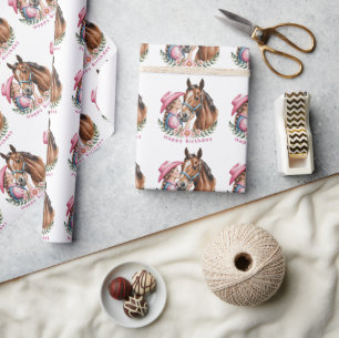 Rosa Cowgirl, die eine Pferdegeburtstagsfeier küss Geschenkpapier