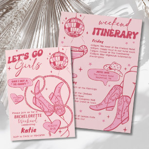 Rosa Cowgirl Disco Bachelorette Einladung