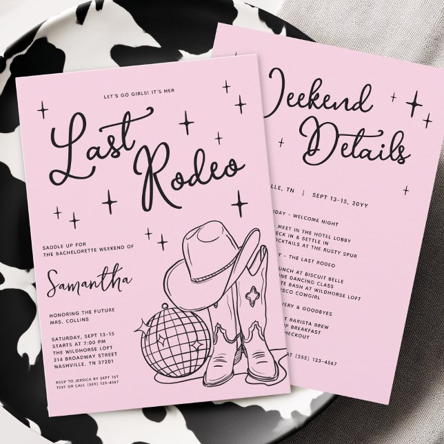 Rosa Cowgirl Disco Letzte Rodeo Junggeselinnen-Abs Einladung (Pink Cowgirl Disco Last Rodeo Bachelorette Party Invitation)