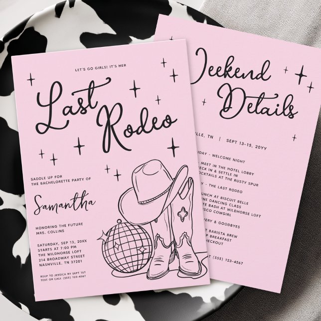 Rosa Cowgirl Disco Letzte Rodeo Junggeselinnen-Abs Einladung (Pink Cowgirl Disco Last Rodeo Bachelorette Party Invitation)