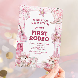 Rosa Cowgirl-Einladung zum ersten Rodeo-Geburtstag Einladung