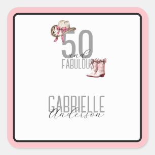 Rosa Cowgirl Elegant 50 und Fantastischer Geburtst Quadratischer Aufkleber
