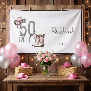 Rosa Cowgirl-Geburtstagsfeier Western 50 und Fabel Banner