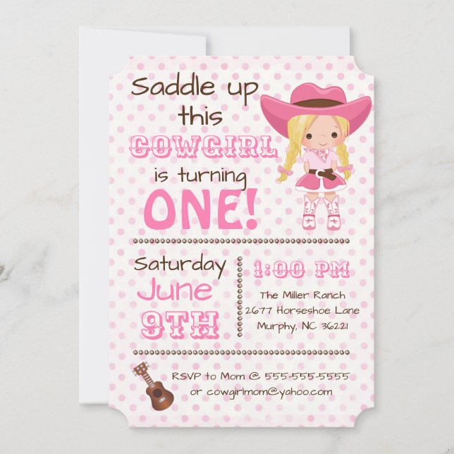 Rosa Cowgirl Geburtstagsparty Einladung (Vorderseite)
