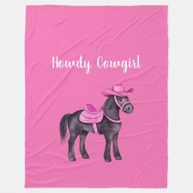 Rosa Cowgirl Howdy Pferd Fleecedecke (Vorderseite)