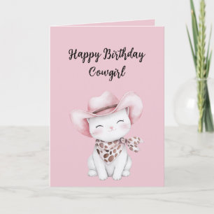 Rosa Cowgirl-Hut-Katze Geburtstag Karte