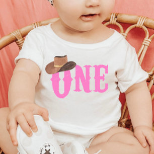 Rosa Cowgirl-Hut-Themen-1. Geburtstag Baby T-shirt