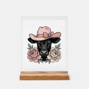 Rosa Cowgirl-Kalb mit Päonien Vintage-Vektor_1 Acrylschild