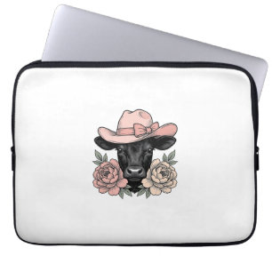 Rosa Cowgirl-Kalb mit Päonien Vintage-Vektor_1 Laptopschutzhülle