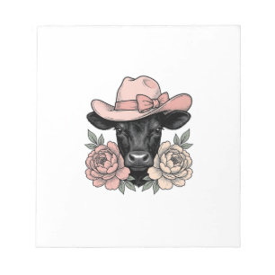 Rosa Cowgirl-Kalb mit Päonien Vintage-Vektor_1 Notizblock