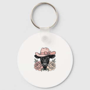 Rosa Cowgirl-Kalb mit Päonien Vintage-Vektor_1 Schlüsselanhänger