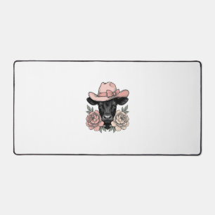 Rosa Cowgirl-Kalb mit Päonien Vintage-Vektor_1 Schreibtischunterlage