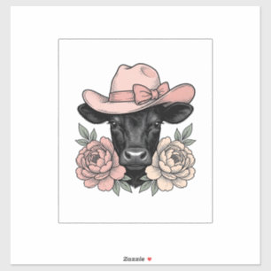 Rosa Cowgirl-Kalb mit Pfingstrosen Vintage-Vektor_ Aufkleber