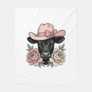 Rosa Cowgirl-Kalb mit Pfingstrosen Vintage-Vektor_ Fleecedecke