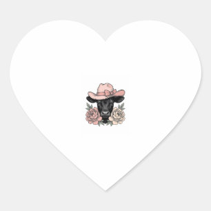 Rosa Cowgirl-Kalb mit Pfingstrosen Vintage-Vektor_ Herz-Aufkleber