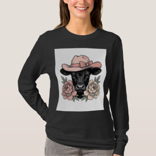 Rosa Cowgirl-Kalb mit Pfingstrosen Vintage-Vektor_ T-Shirt