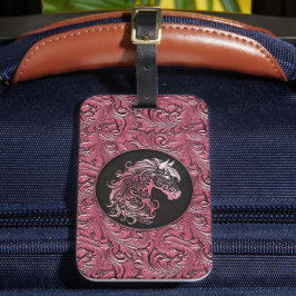 Rosa Cowgirl mit Blumenmotiven aus Leder Gepäckanhänger