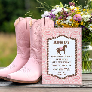 Rosa Cowgirl   Pferdesilhouette   Geburtstag   Einladung