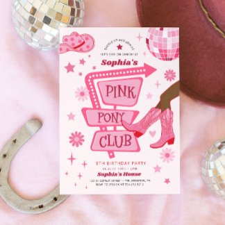 Rosa Cowgirl Pink Pony Club Birthday Party Einladung