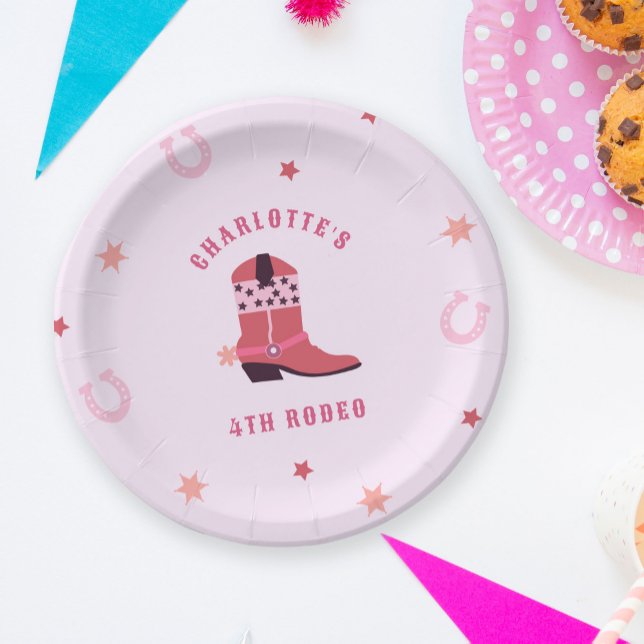 Rosa Cowgirl Rodeo Western Geburtstagsparty Pappteller (pink girls cowboy birthday party paper plates)
