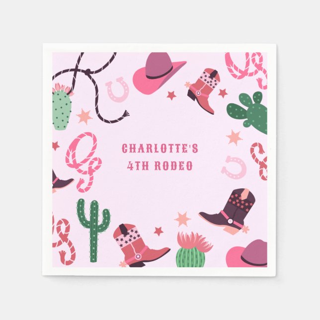 Rosa Cowgirl Rodeo Western Geburtstagsparty Serviette (Vorderseite)