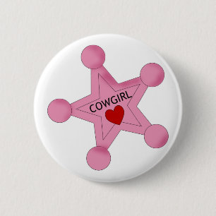 Rosa Cowgirl-Sheriff-Stern-Knopf Button
