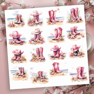Rosa Cowgirl Stiefel am Strand Aufkleber