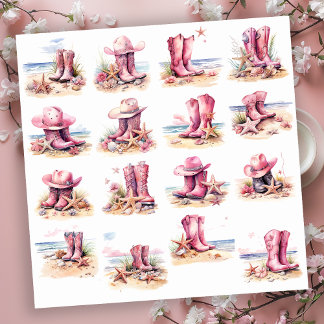 Rosa Cowgirl Stiefel am Strand Aufkleber