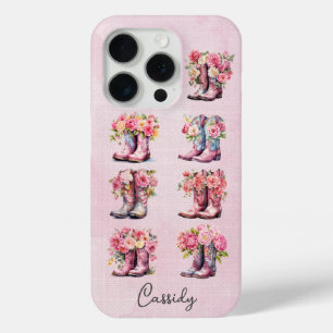 Rosa Cowgirl-Stiefel mit Blumen monogrammiert Case-Mate iPhone Hülle
