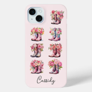 Rosa Cowgirl-Stiefel mit Blumen monogrammiert Case-Mate iPhone Hülle