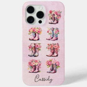 Rosa Cowgirl-Stiefel mit Blumen monogrammiert Case-Mate iPhone Hülle