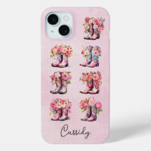 Rosa Cowgirl-Stiefel mit Blumen monogrammiert Case-Mate iPhone Hülle