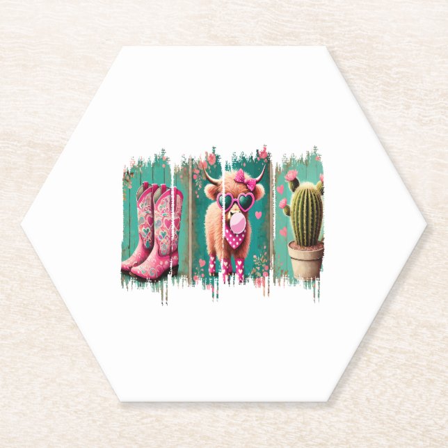 Rosa Cowgirl Valentine, Herz Untersetzer (Vorderseite)