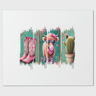 Rosa Cowgirl Valentins-Png, Herz-Png Geschenkpapier