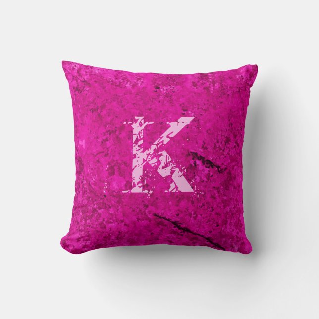 Rosa Cracked Natural Rock Textur Custom Monogram Kissen (Vorderseite)