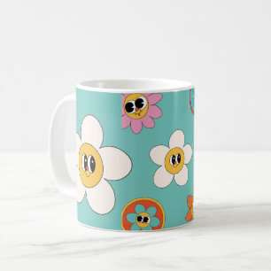Rosa Creme-Abbildung Retro-Blume Tasse
