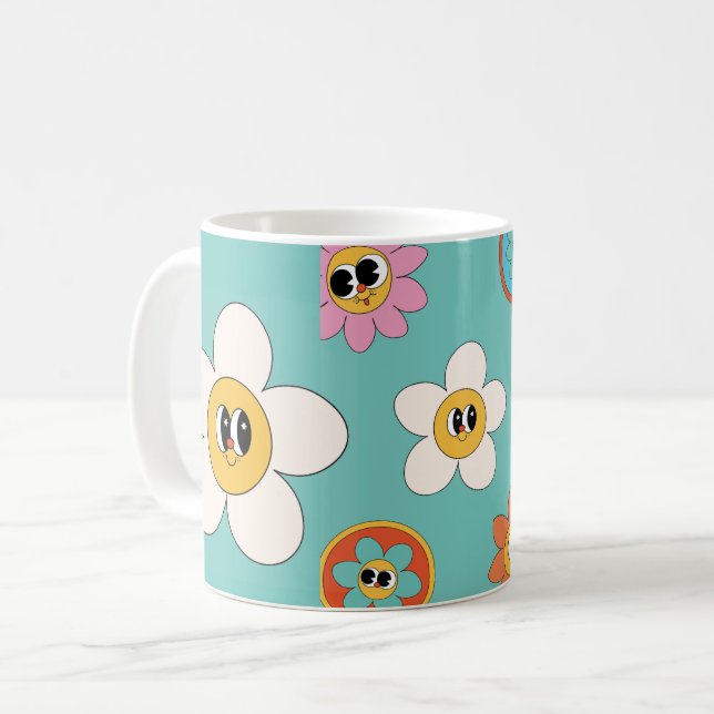 Rosa Creme-Abbildung Retro-Blume Tasse (Vorderseite Links)