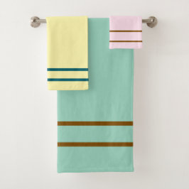 Rosa Creme Aquamarin braun geometrische Streifen Badhandtuch Set