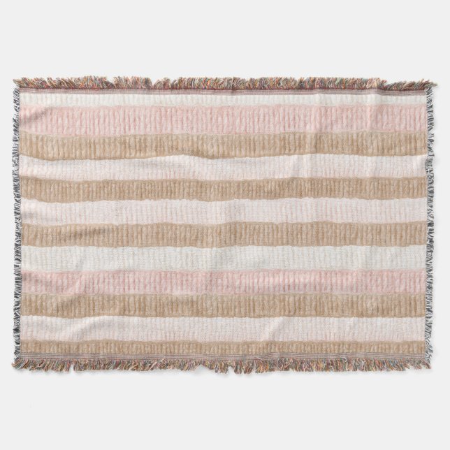 Rosa Creme Beige Streifen Decke (Vorderseite)