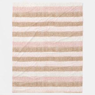 Rosa Creme Beige Streifen Fleecedecke